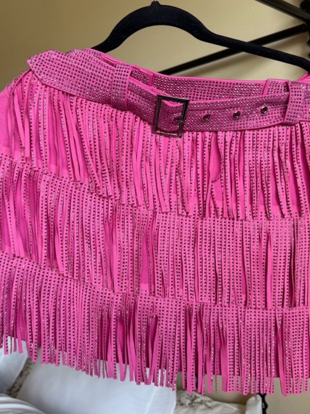 Nylon Apparel Pink rhinestone Fringe Skort Set Cropped Tank + Mini Skirt Small - Picture 13 of 14